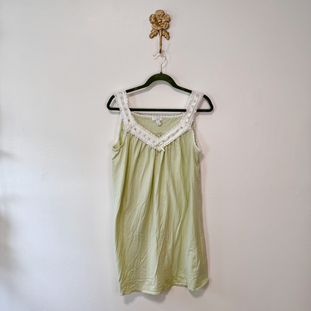 VTG Y2K Sage Green Lace Trim 100% Cotton Nightgown Charter Club XL Coquette